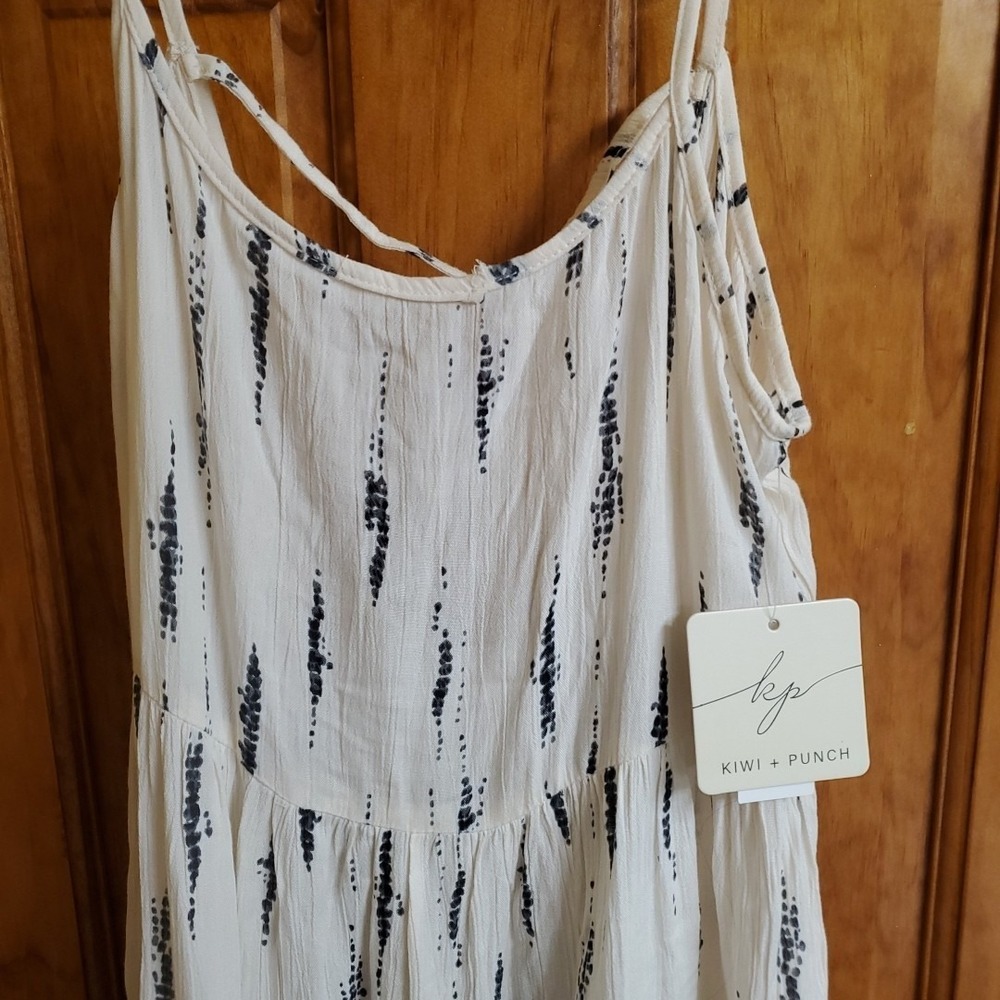 Kiwi + Punch XS Sundress Womens Beige Blue Tie Dye Strappy Back Boho LSD9502 NWT